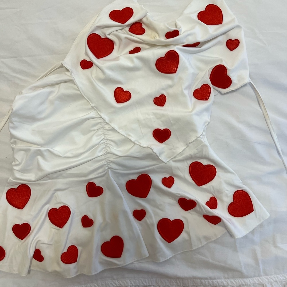 Heart White and Red Skirt Set Size Small
